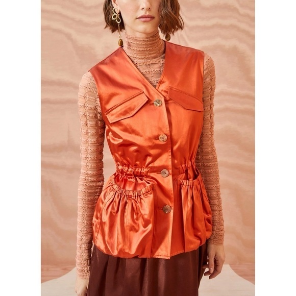 NWOT Ulla Johnson Button-Front Collarless Monroe Open-Back Vest - Picture 3 of 8